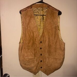 Men's Brown Suede Vest Mens Large Suede Leather Tan Button Tag Real Leather Made